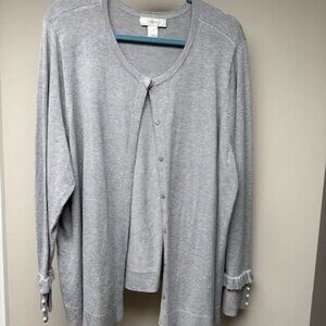 Women's CJ Banks 2X long sleeve light gray cardigan sweater, gently used